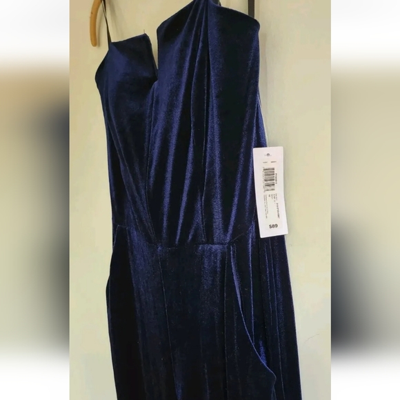 Strapless Velvet Navy Blue Jumpsuit - Picture 4 of 6